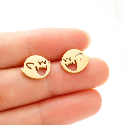 Foreign Trade New Stainless Steel Halloween Ghost Happy Funny Earrings Cartoon Wings Little Monster Earrings Wholesale