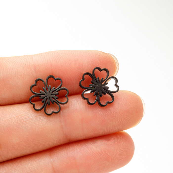 French Style Flower Earrings Ins Hollow Stainless Steel New Rose Flower Maple Leaf Mushroom Earrings Best Friend Ear Jewelry