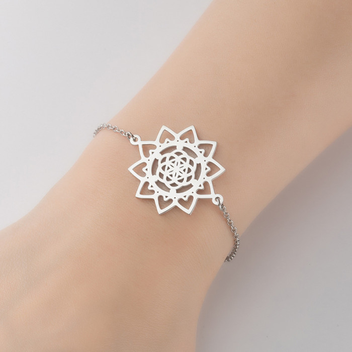 Minimalist European and American Cross-Border New Ins Fashion Tree of Life Flower Stamen Bracelet Fashionable Personality Feather Hand Jewelry