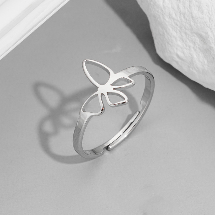 European and American 18K Gold Rings Fashion Couple Style Stainless Steel Spider Web Butterfly Bird Ring Open Cross-Border Accessories