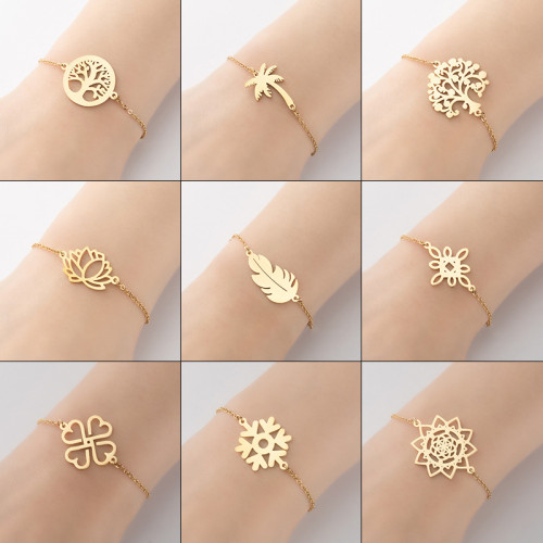 Minimalist European and American Cross-Border New Ins Fashion Tree of Life Flower Stamen Bracelet Fashionable Personality Feather Hand Jewelry