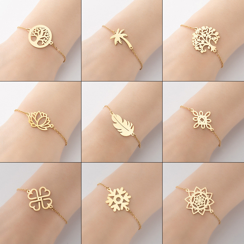 Minimalist European and American Cross-Border New Ins Fashion Tree of Life Flower Stamen Bracelet Fashionable Personality Feather Hand Jewelry