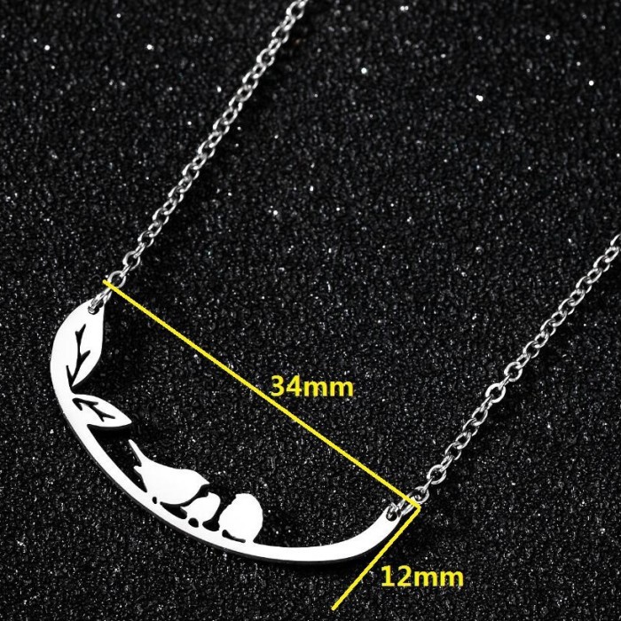Spring Accessories African Japanese Korean Simple Stainless Steel Pendant New Bird Flower Stamen Leaf Geometric Necklace