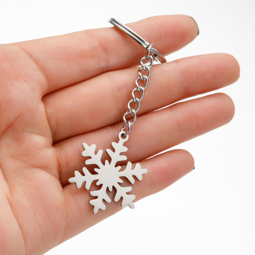 Cross-Border Winter New Product Stainless Steel Simple Snowflake Pendant Keychain Hanging Chain Small Fresh Gift School Bag Accessories