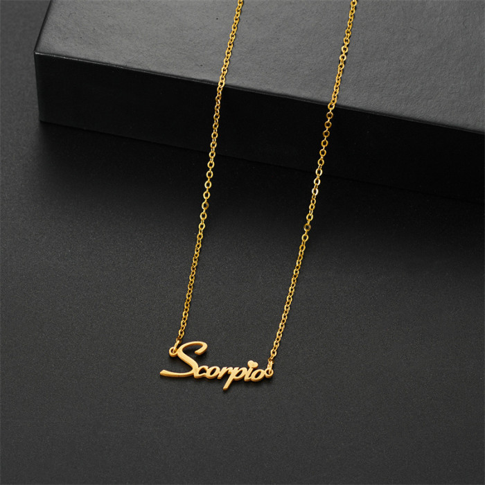 Stainless Steel Twelve Constellations English Jewelry Accessories New Simple Personality Layered Necklace Wholesale f...