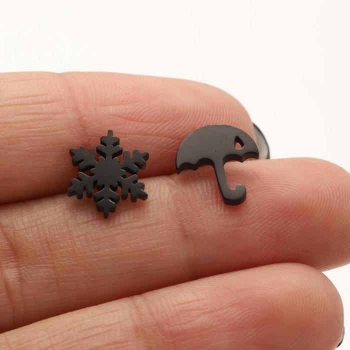 Asymmetric Snowflake Umbrella Earrings Niche Design 2025 Winter Stainless Steel Personality Ear Bone Stud Fashion Acc...