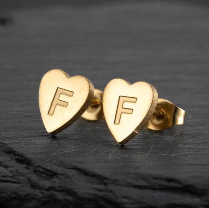 Vintage Earrings Fashion Stainless Steel New Geometric Simple Heart-shaped Stud Earrings 26 English Letters Stud Earrings Wholesale