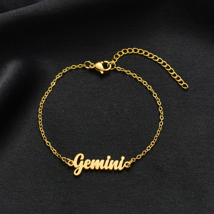 Foreign Trade Cross-Border Versatile Bracelet INS Female Niche Stainless Steel 18K Gold Plated Twelve Constellation Pendant Bracelet Bangle