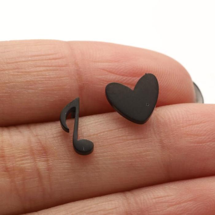 Korean Version 18K Earrings Vacuum Electroplated Stainless Steel Ear Bone Studs for Women Asymmetric Musical Note Heart Versatile Earrings In Stock