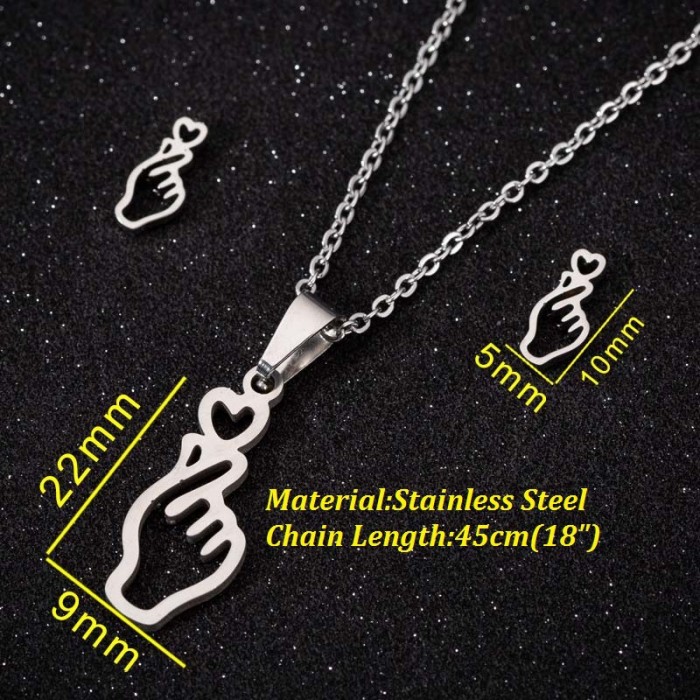 European and American Foreign Trade New Cartoon Animal Three-Piece Set Fashion Geometric Gesture Heart Necklace Earrings Jewelry