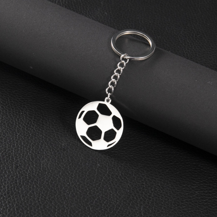 Cross-Border Stainless Steel Keychain Fashion Non-Fading Geometric Round Volleyball Football Pendant Animal Hanging Ornament Wholesale