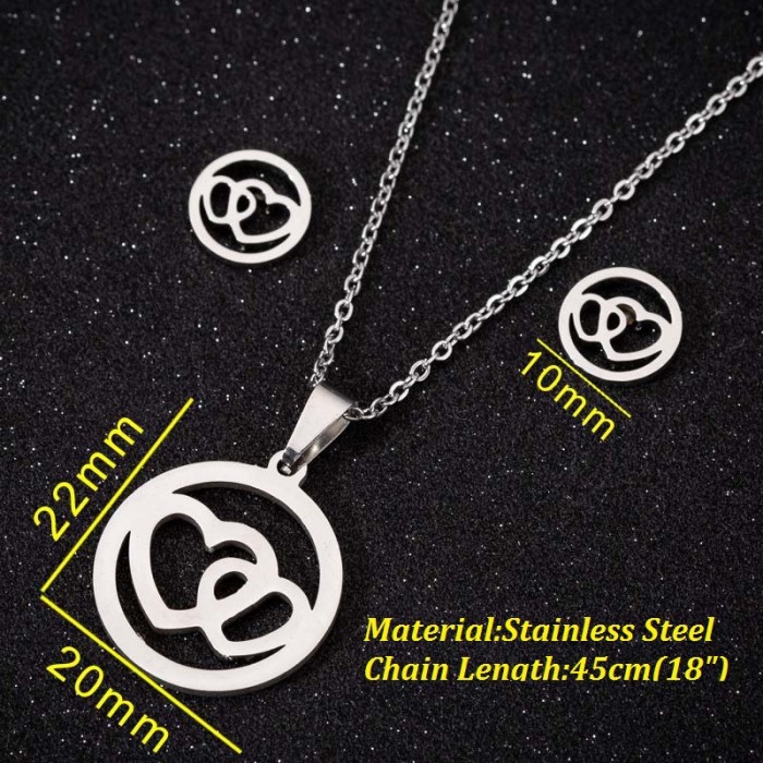 European and American Foreign Trade New Cartoon Animal Three-Piece Set Fashion Geometric Gesture Heart Necklace Earrings Jewelry