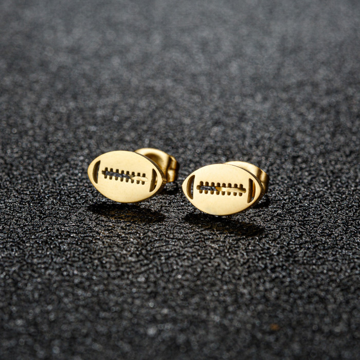 Stainless Steel 18K Gold Plated European and American Style Sports Series Rugby Pattern Earrings Mini Simple Piercing Ear Jewelry