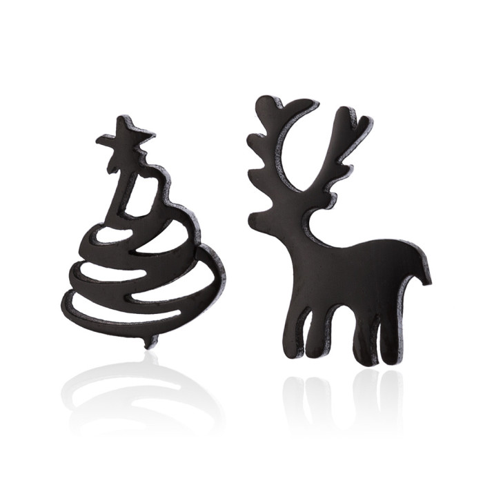 European and American Small Accessories Fashion Reindeer Christmas Tree Asymmetric Earrings Christmas New Year Gifts In Stock Wholesale