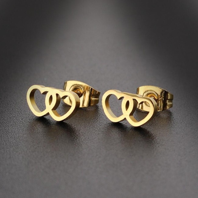 Japanese and Korean Hot-Selling New Double Heart Cross Earrings Ins Fashion Niche Earrings Sweet Peach Heart Overlapping Women's Jewelry