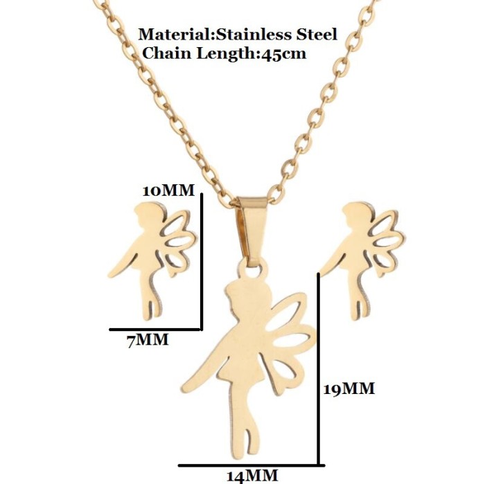 New Stainless Steel Geometric Earrings European and American Fashion Heart Star Moon Small Animal Galloping Horse Collarbone Chain Set