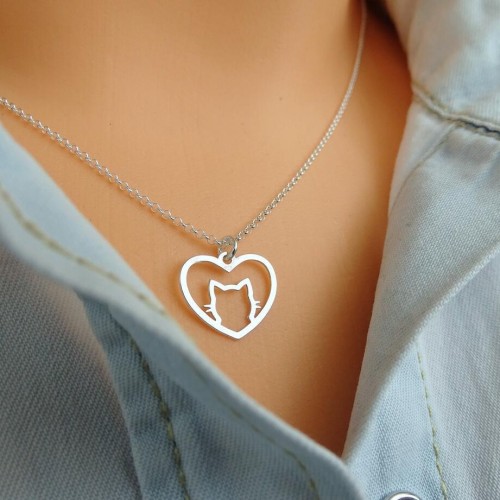 Japanese and Korean Girl Series Cat Stainless Steel Pendant Necklace Cute Small Animal Collarbone Chain Cross-Border Accessories In Stock Wholesale