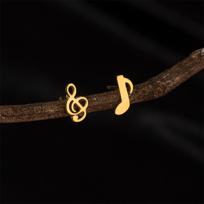 Korean Fashion Summer Simple Small Earrings for Women Stainless Steel Light Luxury Asymmetric Niche Music Note Earrings Ins