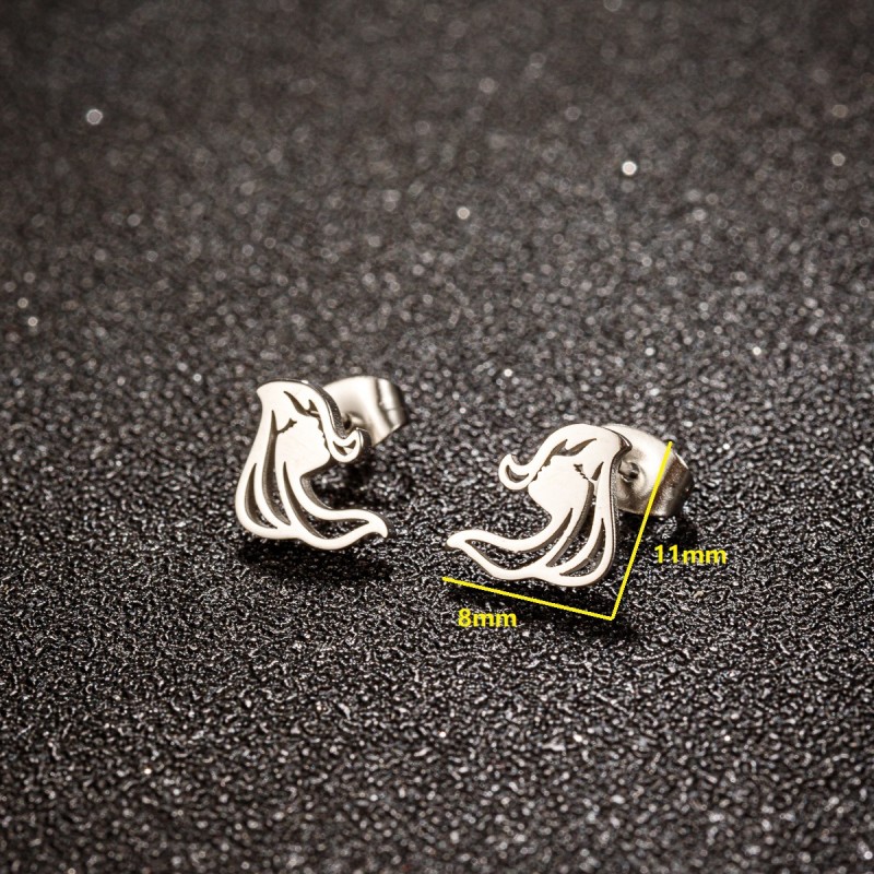 South Korea Autumn Creative New Sweet Hollow Long Hair Girl Earrings Stainless Steel Cartoon Cute Character Stud Earrings