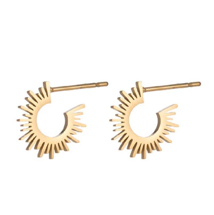 Korean Version Cross-Border New Retro Earrings Ins Female 18K Gold Korean Style Female Round Geometric Sun Flower Earrings In Stock