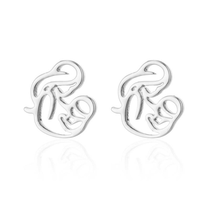Mom Holding Child Necklace Earring Set Ins Cross-Border Fashion 18K Gold Heart Geometric Simple Three-Piece Jewelry Set