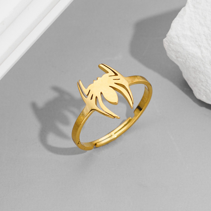 European and American 18K Gold Rings Fashion Couple Style Stainless Steel Spider Web Butterfly Bird Ring Open Cross-Border Accessories