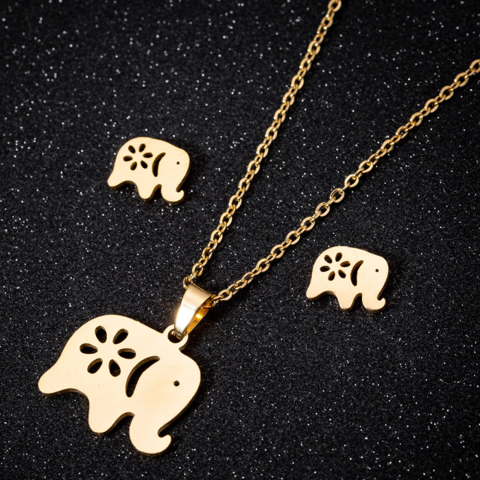 Women's New Personalized Stainless Steel Animal Series Necklace Earrings Fashion Simple Jewelry Set Wholesale