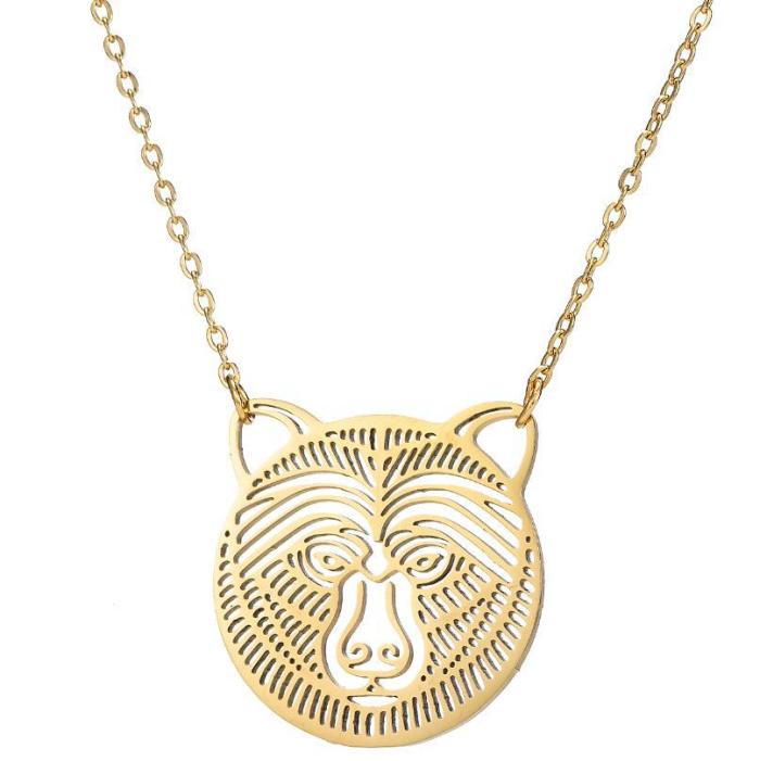 New Stainless Steel Hollow Cat Dog Bear Necklace for Women Elegant Versatile Bird Lion Pendant Collarbone Chain Whole...