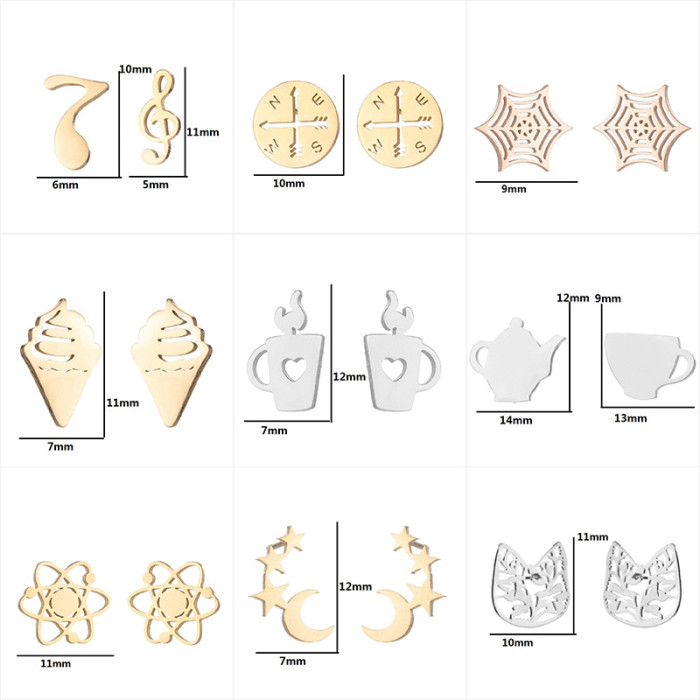 Foreign Trade Amazon New Product Heart Earrings Electroplated Star Musical Note Simple Geometric Niche Earrings Jewelry Wholesale