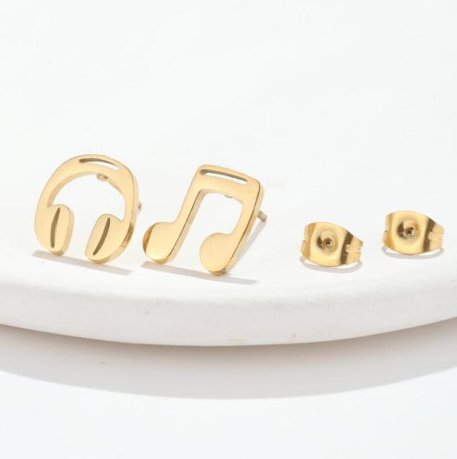 Headphone Music Note Earrings for Women Korean Fashion Asymmetric New Style Elegant Simple Geometric Earrings Cross-Border Wholesale