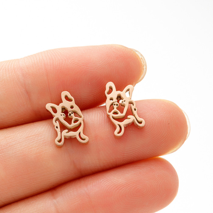 European and American Wish New Stainless Steel Simple Zodiac Dog Earrings Ins Small Animal Pug Bulldog Earrings
