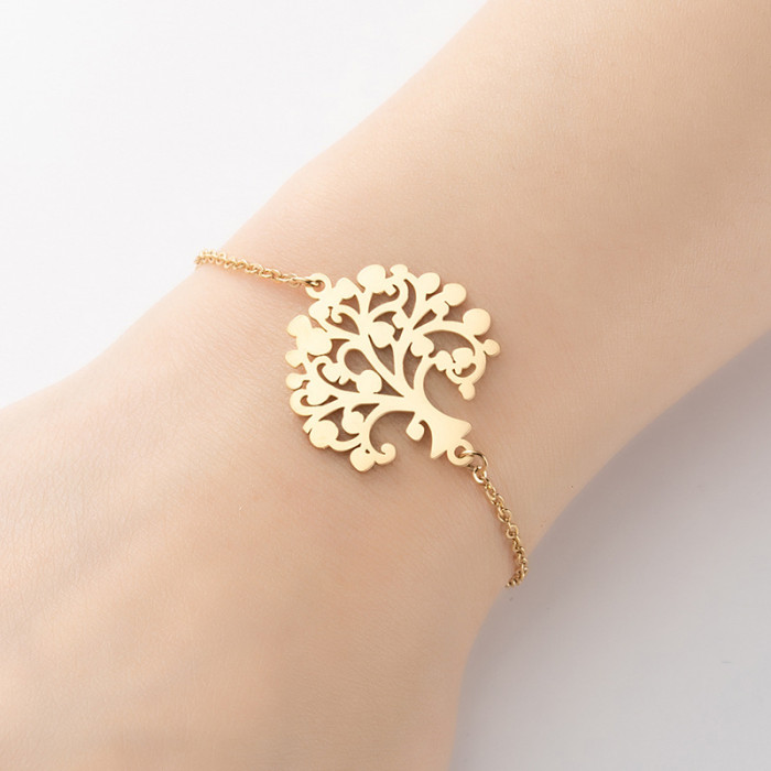 Minimalist European and American Cross-Border New Ins Fashion Tree of Life Flower Stamen Bracelet Fashionable Personality Feather Hand Jewelry