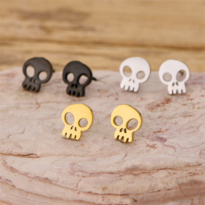 Sweet Cool Style Skull Mini Earrings for Women Gothic Personality Versatile Design Halloween Earrings Wholesale