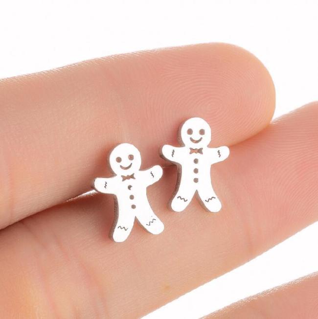 Korean Cartoon Character Fun Earrings Ins Fashion Simple Personality Gingerbread Man Ear Bone Stud Versatile Earrings Wholesale