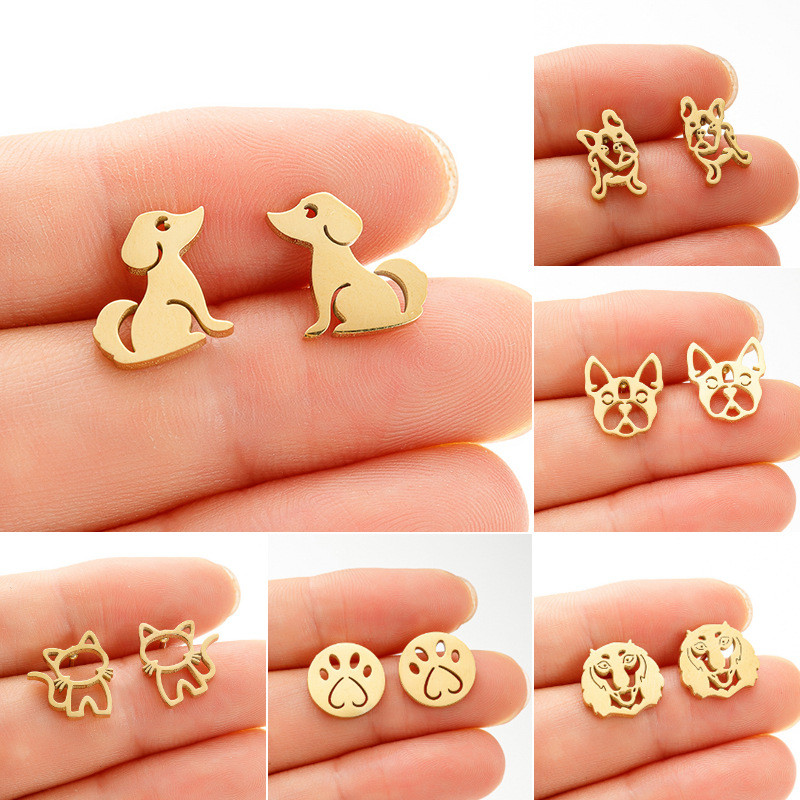 European and American Wish New Stainless Steel Simple Zodiac Dog Earrings Ins Small Animal Pug Bulldog Earrings