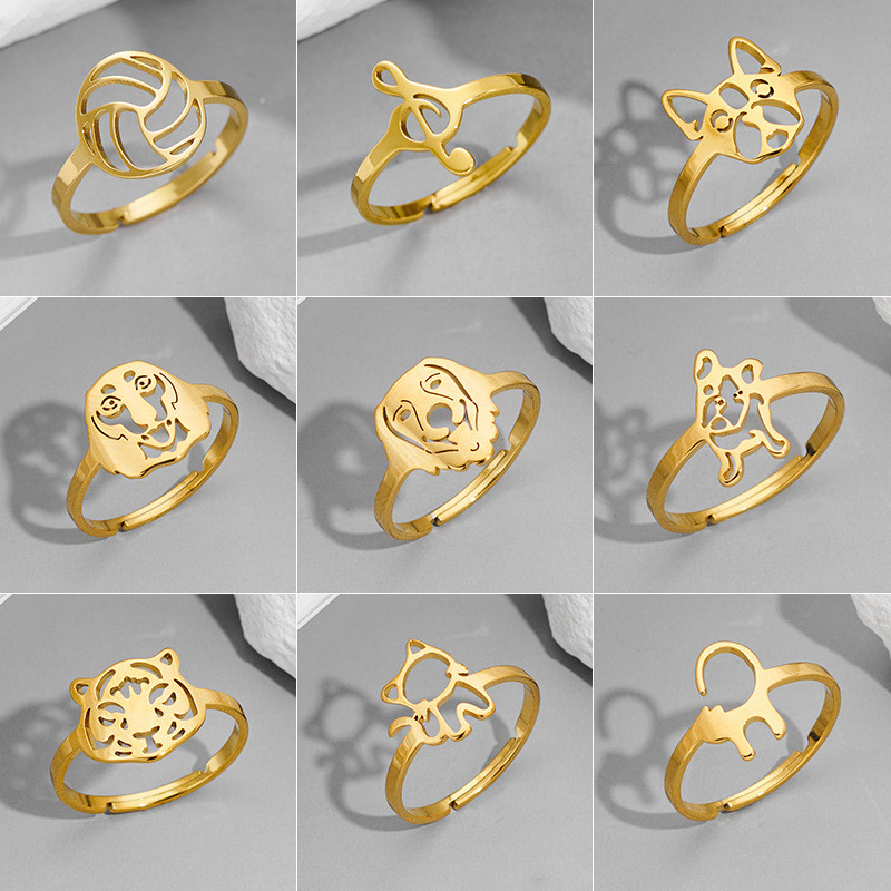 European and American Cross-Border New Stainless Steel Ring Ins Style Female Niche Light Luxury Cute Small Animal Cat Dog Open Ring