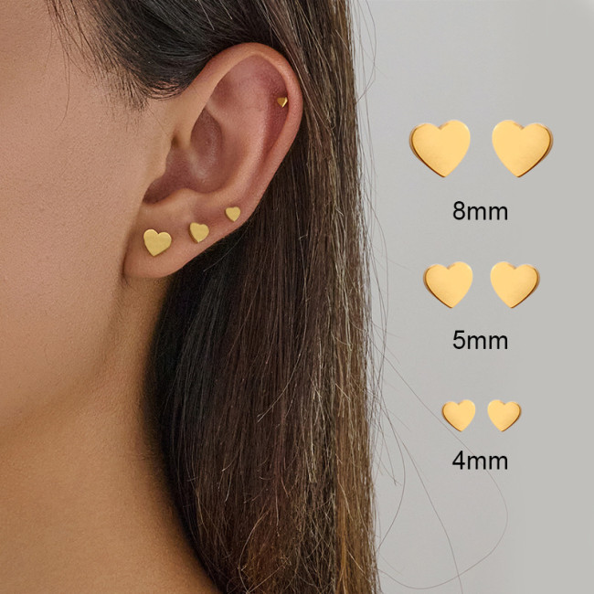 Minimalist INS Style Heart Stud Earrings for Women Stainless Steel Small Geometric Peach Heart Shape Stackable Ear Bone Studs