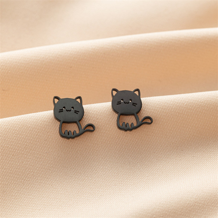 New Cute Cat Earrings Animal Series Cartoon Kitten Ear Jewelry Stainless Steel Personalized Accessories Wholesale