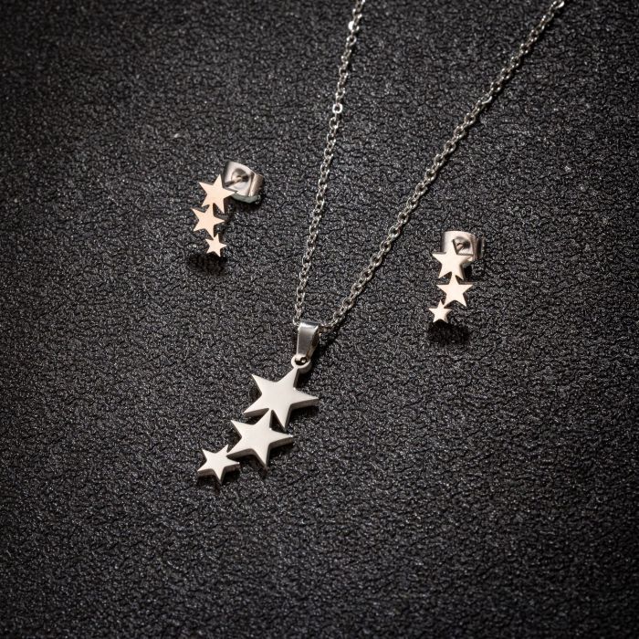 2025 Autumn Winter New Stainless Steel Plant Flower Stamens Palm Leaves Pendant Earrings Three-Piece Set Wholesale