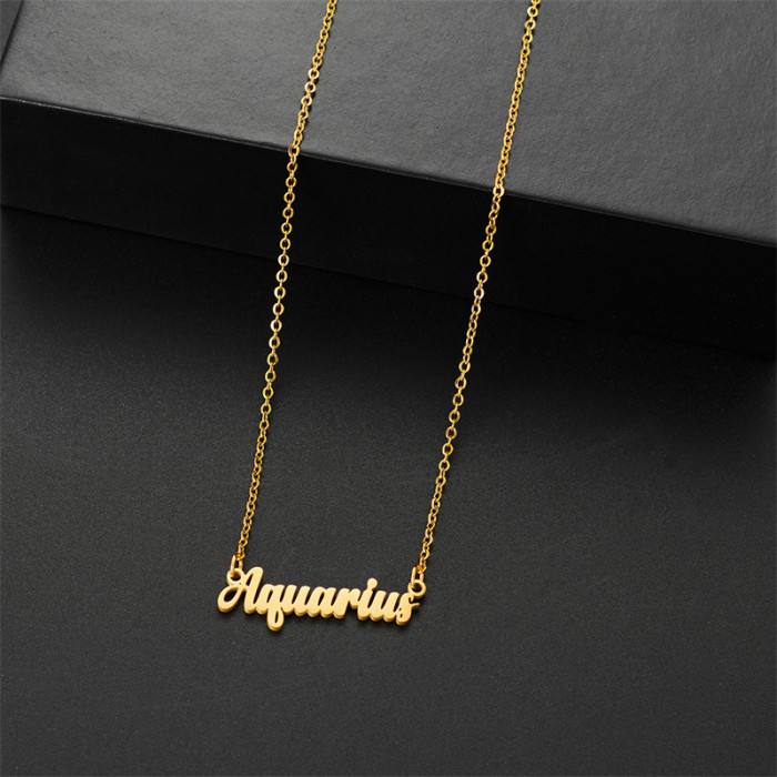 Simple Stainless Steel 12 Zodiac Necklace 18K Versatile Retro English Zodiac Pendant Jewelry Wholesale