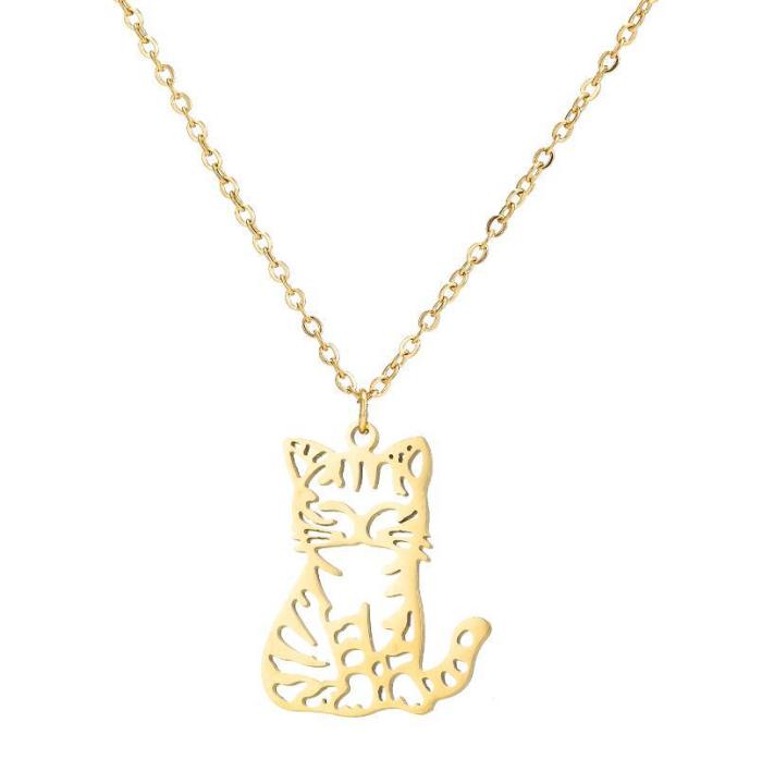 New Stainless Steel Hollow Cat Dog Bear Necklace for Women Elegant Versatile Bird Lion Pendant Collarbone Chain Whole...