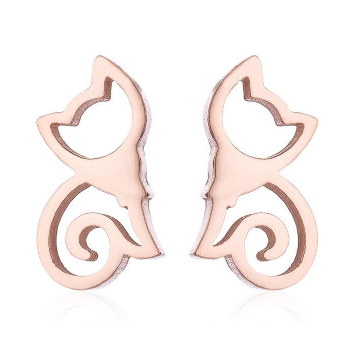 Korean Version Cute Cat and Mouse Earrings Fashion Stainless Steel Small Pet Adorable Cat Earrings Small Animal Ear A...