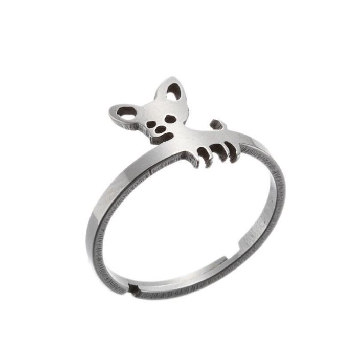 Fashion New Stainless Steel Small Animal Ring for Women Cute Pet Dog Hand Jewelry Manufacturer In Stock Wholesale