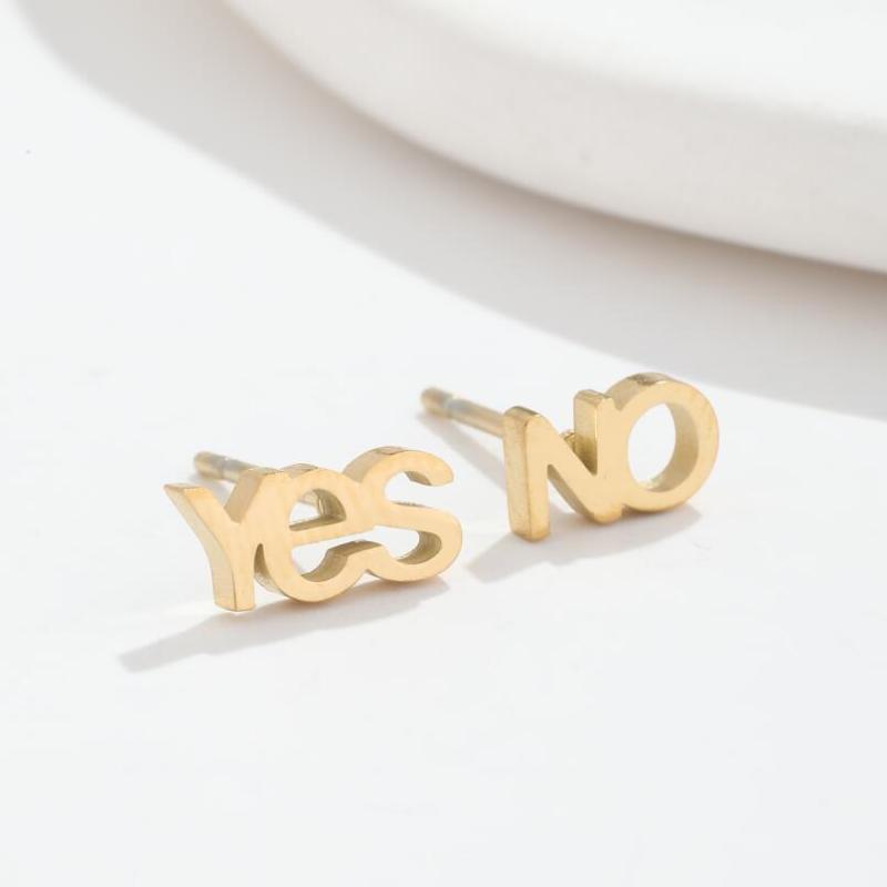Japanese and Korean Light Luxury Letter Earrings Ins Style for Girls Fresh Stainless Steel Vintage English Yes No Asymmetric Earrings
