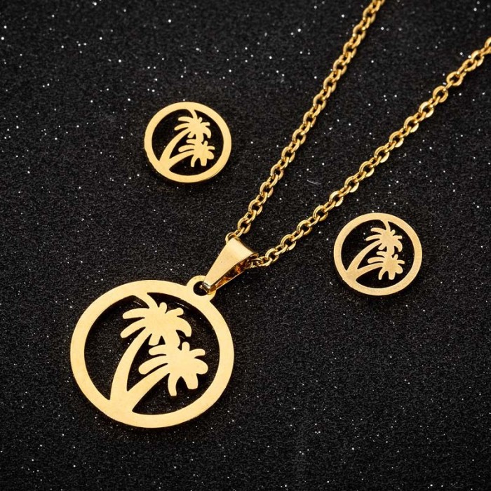 European and American Cross-Border New Small Animal Cat Ear Stud Necklace Set for Men and Women Accessories Small Accessories Foreign Trade Three-Piece Set Wholesale