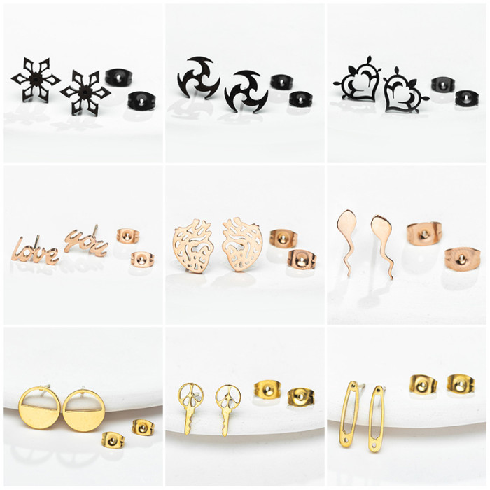 New Earrings Style Personality Creative Geometric Stud Earrings Simple Stainless Steel Stud Earrings Ear Jewelry Manu...