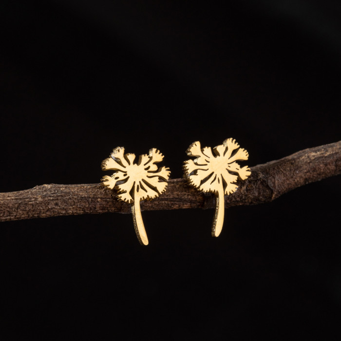 Japanese and Korean Style Mini Small Dandelion Earrings Ins Female Temperament Simple Stainless Steel Personality Flower Earrings Wholesale