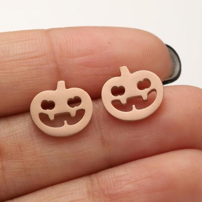 New Style Stainless Steel Mini Quirky Pumpkin Skull Bat Spider Earrings for Christmas and Halloween Wholesale