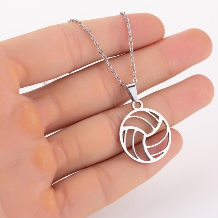 Round Sports Accessories Simple Volleyball Stainless Steel Pendant Necklace Clavicle Chain in Stock Wholesale