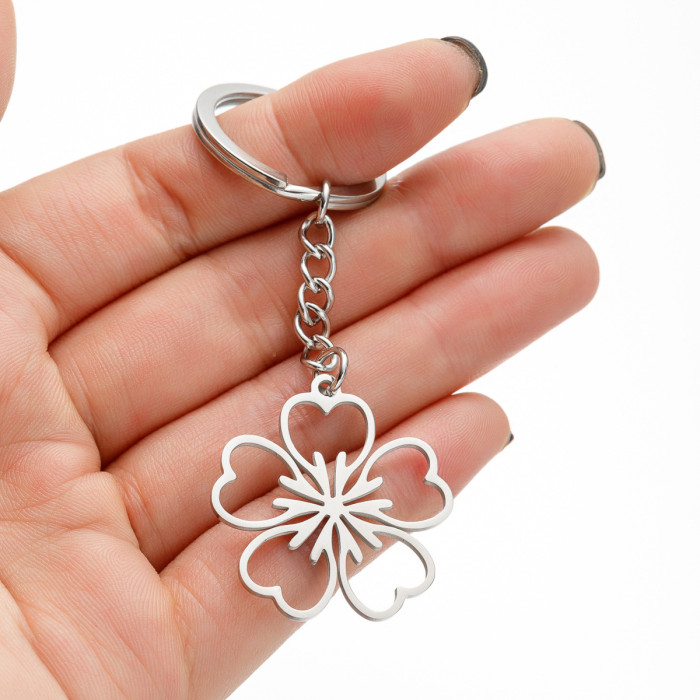 Amazon Metal Stainless Steel Keychain Bag Pendant Fashion Creative Fashion Plant Stamen Rose Flower